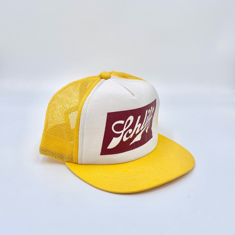 Vintage 80s Schlitz Beer SnapBack Yellow Foam Trucker Hat Adult OS